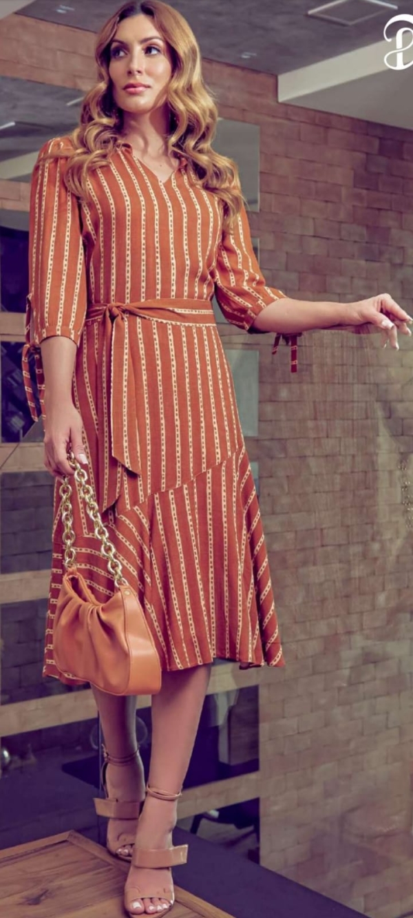 Vestido D'Ázul Ocre c/Listras