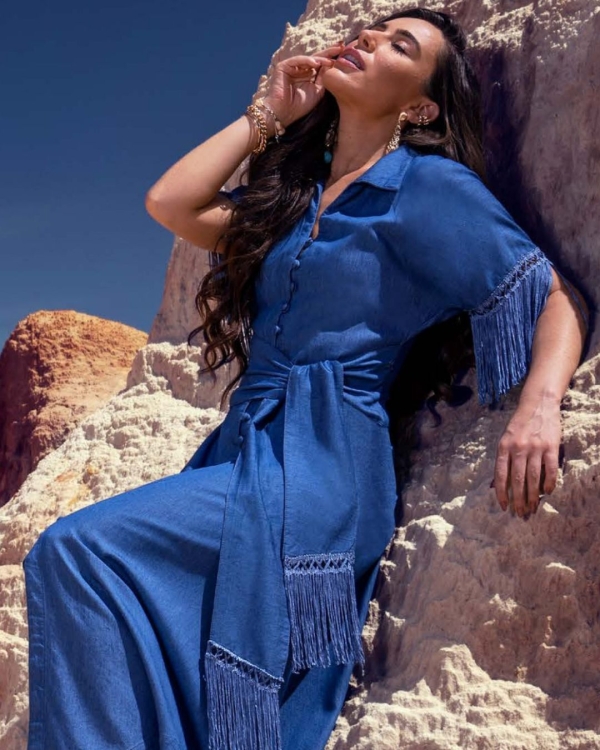 Vestido c/ franjas Jeans