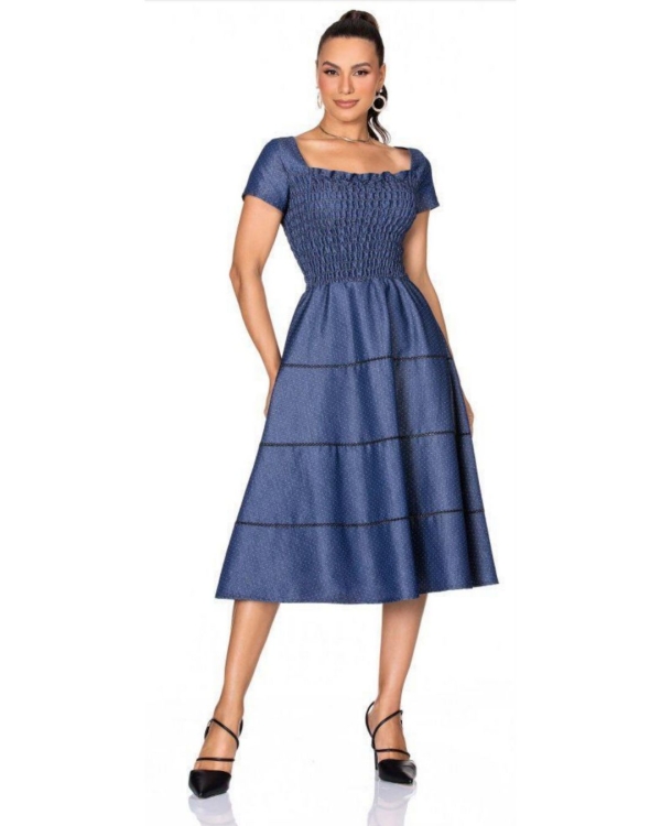 Vestido Jeans BC c/ efeito sanfonado