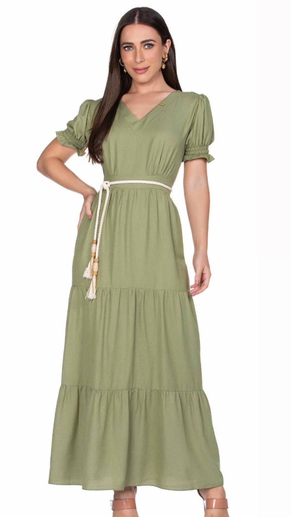 Vestido Longo Verde Base Café - Image 2