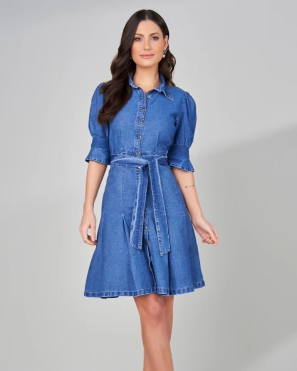 Vestido Jeans Camponesa c/cinto